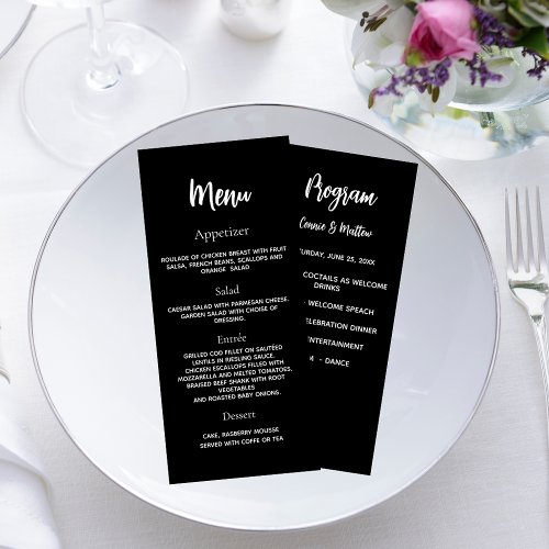 Wedding program dinner menu black white
