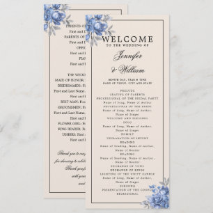 Wedding Program Dusty Blue Natural Rustic Floral