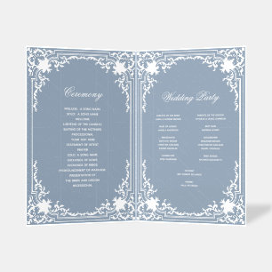 Wedding Program Dusty Blue Vintage White Frame Brochure