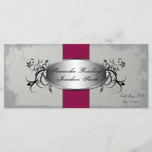 Wedding Program Elegant Gray Cherry Red Floral