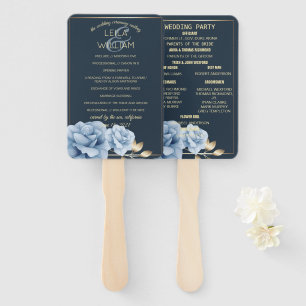 Wedding Program Elegant Midnight blue floral Hand Fan