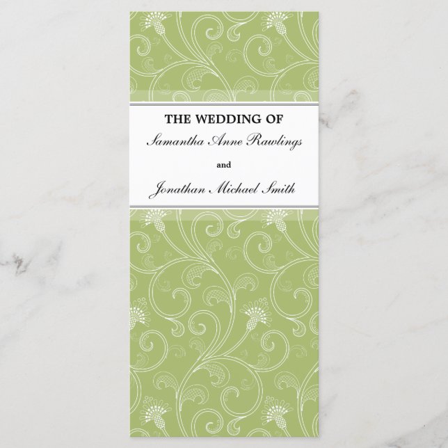 Wedding Program - Elegant Sage Green Victorian (Front)