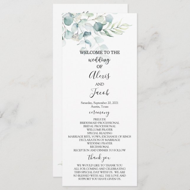 Wedding Program - Eucalyptus (Front/Back)