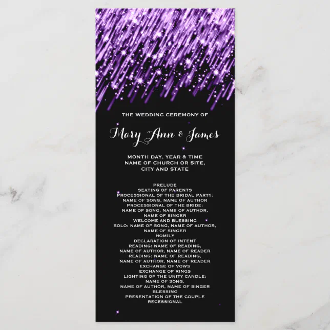 Wedding Program Falling Stars Purple | Zazzle