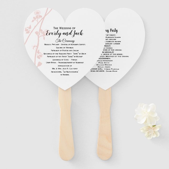 Wedding Program Fan Floral Blush Any Custom Color (Front and Back)