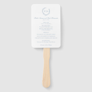 Wedding Program Fan Light Blue Monogram Wreath