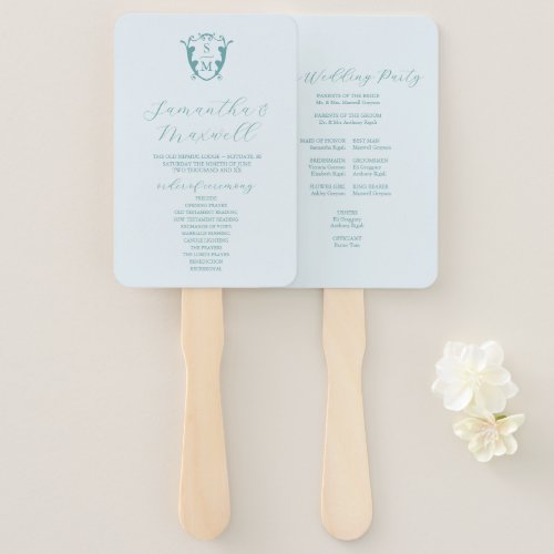 Wedding Program Fan Pale Blue Classic Monogram