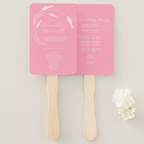 Wedding Program Fan Pink Line Art