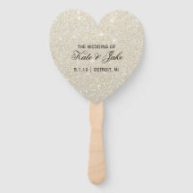 Wedding Program Fan - White Gold Glitter Fab