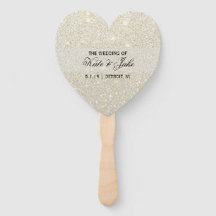 Wedding Program Fan - White Gold Glitter Fab