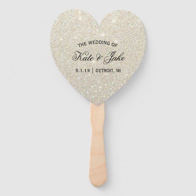 Wedding Program Fan - White Gold Glitter Fab (Front)