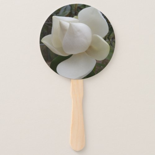 Wedding program fan with white magnolia flower
