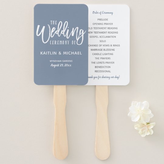 Wedding Program Fans Brush Script Dusty Blue Zazzle Com