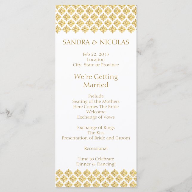 Wedding Program faux Gold Arabesques (Front)