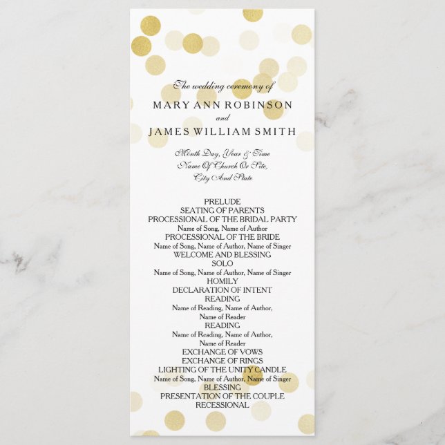 Wedding Program Faux Gold Foil Glitter Lights (Front)