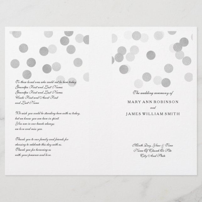 Wedding Program Faux Silver Foil Glitter Lights (Front)