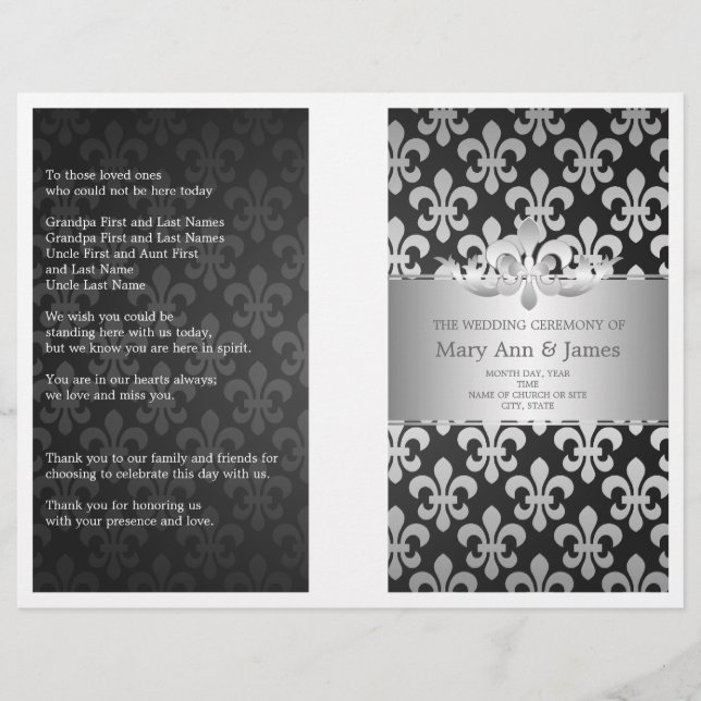 Wedding Program Fleur De Lis Black (Front)