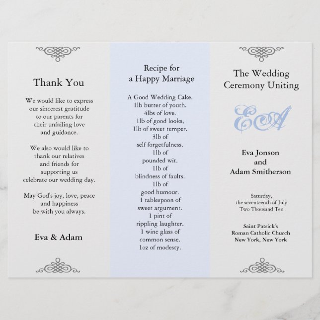 Wedding Program Folder Blue Gray (Front)