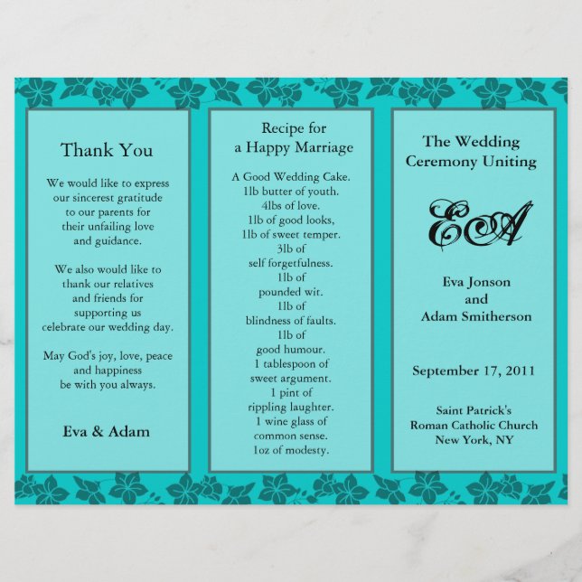 Wedding Program Folder Floral Teal (Front)