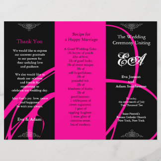 Wedding Program Folder Twirl Pink Black