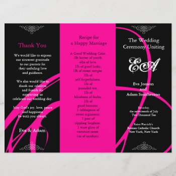 Wedding Program Folder Twirl Pink Black by pixibition at Zazzle