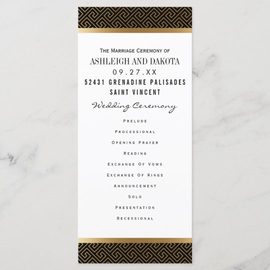 Wedding Program Formal Golden Geometric On Black Zazzle Com