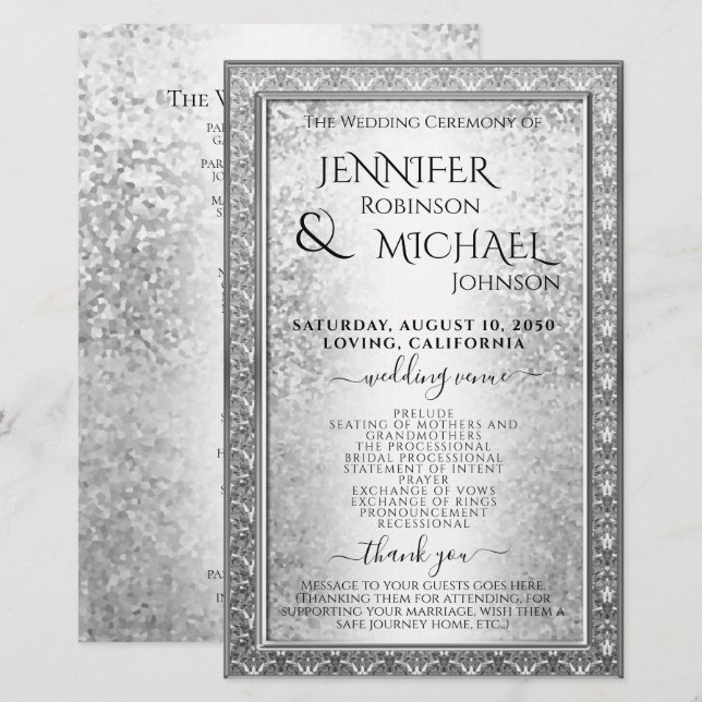 Wedding Program | Glam Silver Glitter Look (Front/Back)