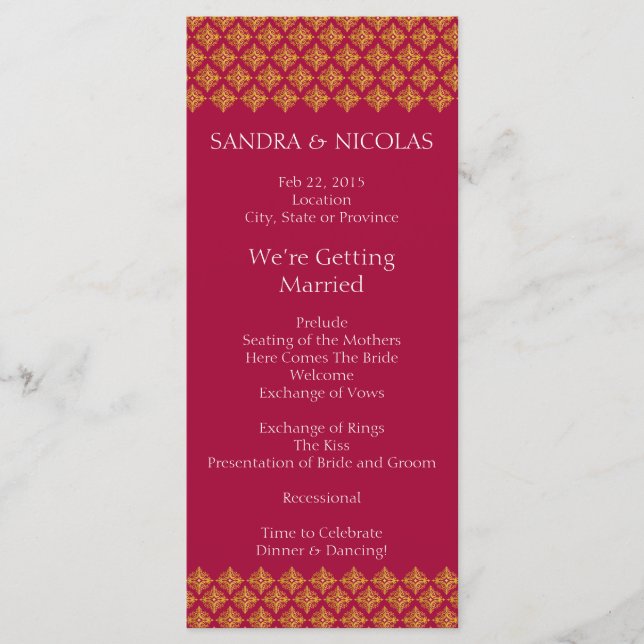 Wedding Program Gold and Red (Front)