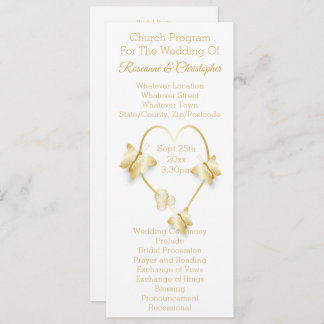 Wedding Program Gold Coloured Heart Butterfly
