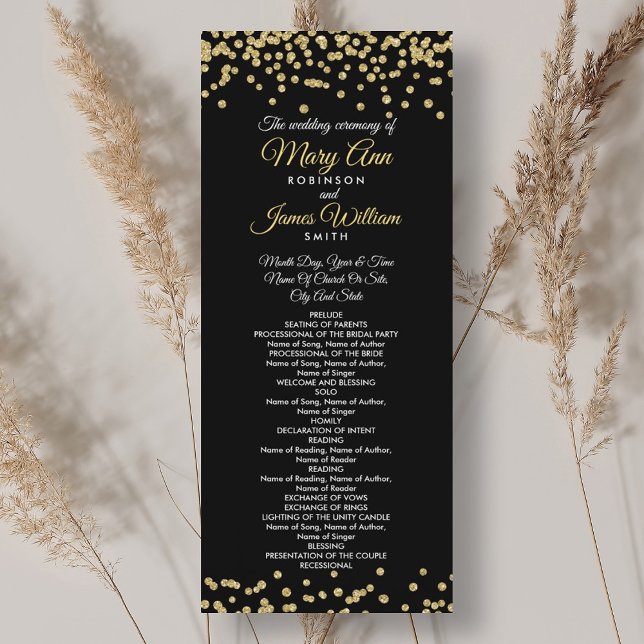 Wedding Program Gold Faux Glitter Confetti Black (Wedding Program Gold Faux Glitter Confetti Black)