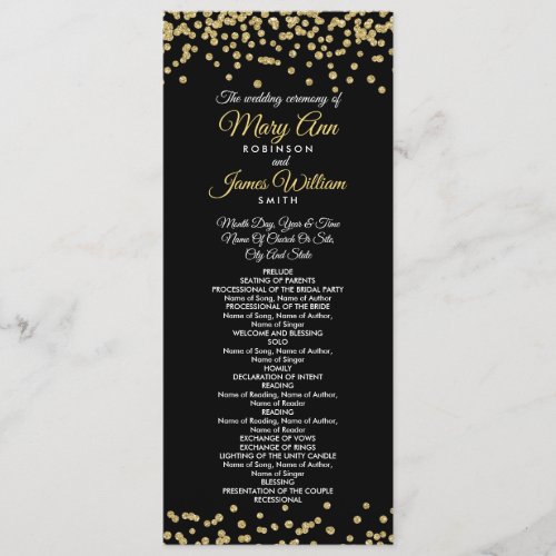 Wedding Program Gold Faux Glitter Confetti Black