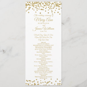 Wedding Program Gold Faux Glitter Confetti White