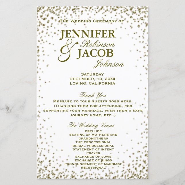 Wedding Program | Gold Glitter Confetti (Front)