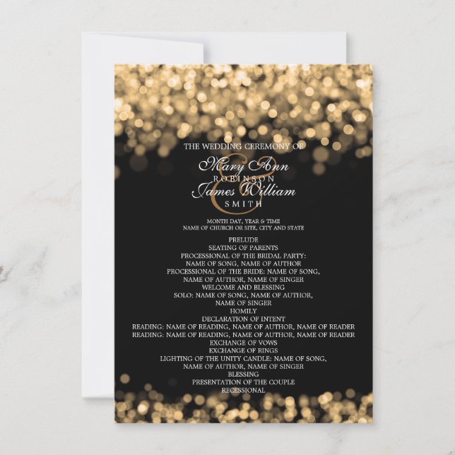 Wedding Program Gold Lights (Front)