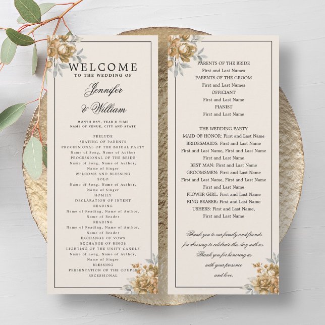 Wedding Program Gold Natural Rustic Floral (Wedding Program Gold Natural Rustic Floral)