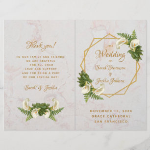 Wedding Program Gold White Marble Calla Lilies