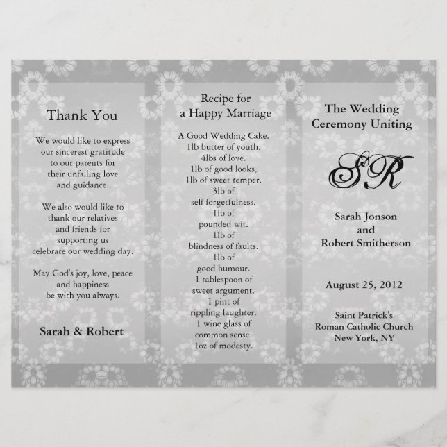 Wedding Program Gray Floral Flyer (Front)