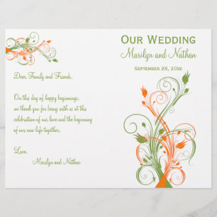 Wedding Program Green Orange White Floral