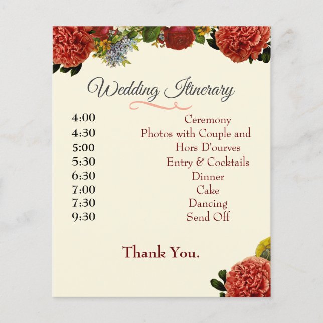 Wedding Program, Itinerary, BOHO Floral Retro (Front)