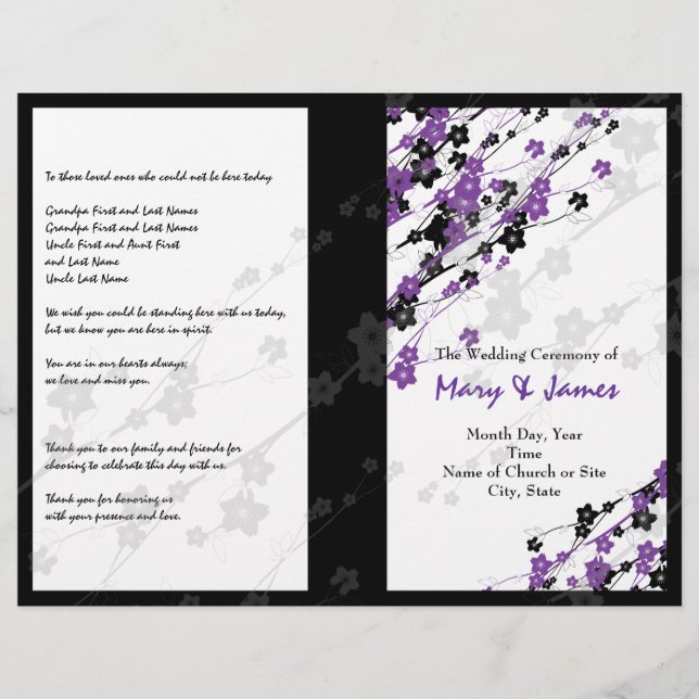 Wedding Program  Japanese Flowers Purple (Front)