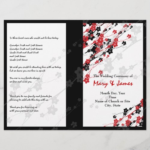 Wedding Program  Japanese Flowers Red