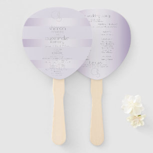 Wedding Program Lilac Shimmer Stripes Monogram Hand Fan