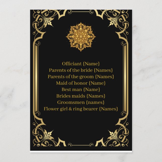 Wedding Program Mandala Luxury Black and Gold  (Front)