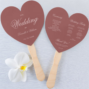 Wedding Program Marsala Heart Elegant Blush Script Hand Fan