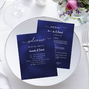 Wedding Program Menu navy blue white budget Flyer
