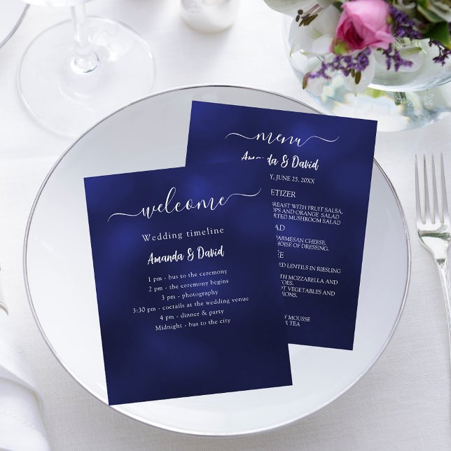 Wedding Program Menu navy blue white budget Flyer (Creator Uploaded)