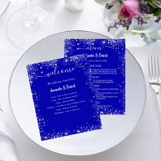 Wedding Program Menu royal blue silver budget Flyer (Creator Uploaded)