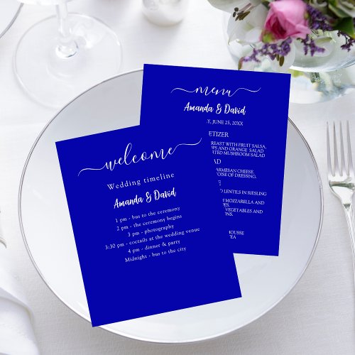 Wedding Program Menu royal blue white
