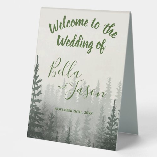 Wedding Program Misty Forest Trees Themed WEDDING Table Tent Sign