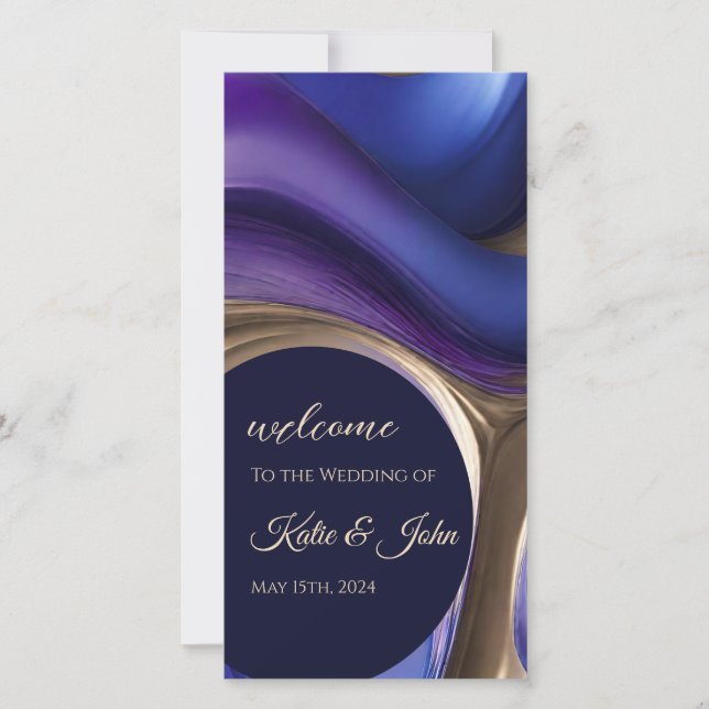 Wedding Program-Modern Abstract Blue Purple Gold- (Front)